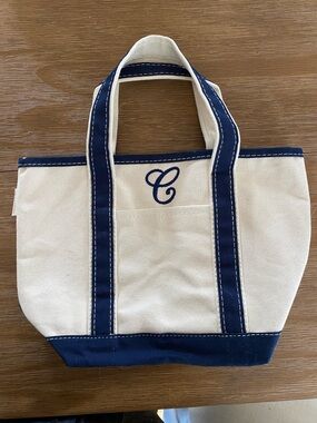 Canvas Tote Bag with Navy Trim - Monogram C